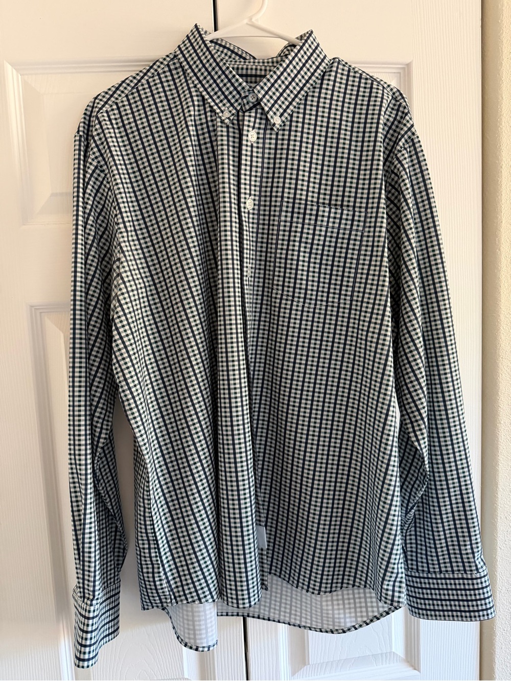 Men's Long-Sleeve Check Dress Shirt - Navy and White